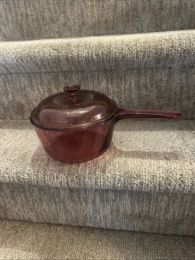 Pyrex CORNING WARE VISION Cranberry Cookware 1L Saucepan Pot w Lid